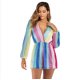 thumbnail image 2 of ICHUANYI Clearance Women V Neck Lantern Sleeve Multicolor Striped Sequin Short Rompers jumpsuits(Multicolor, S) ICHUANYI WER2023080916712, 2 of 9