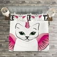 thumbnail image 3 of Ambesonne Unicorn Cat Quilted Bedspread Set 3 Pcs, Urban Fantasy Art, King Size, Pink Black, 3 of 3