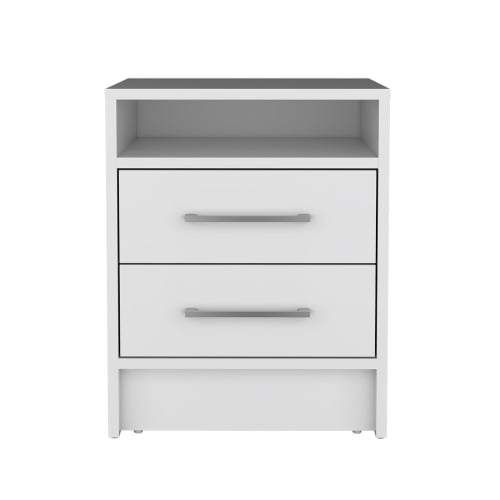 Cterwk Wood Nightstand with Open Shelf and Handle, 2 Drawers End Table Beside Table for Living Room, Bedroom, White