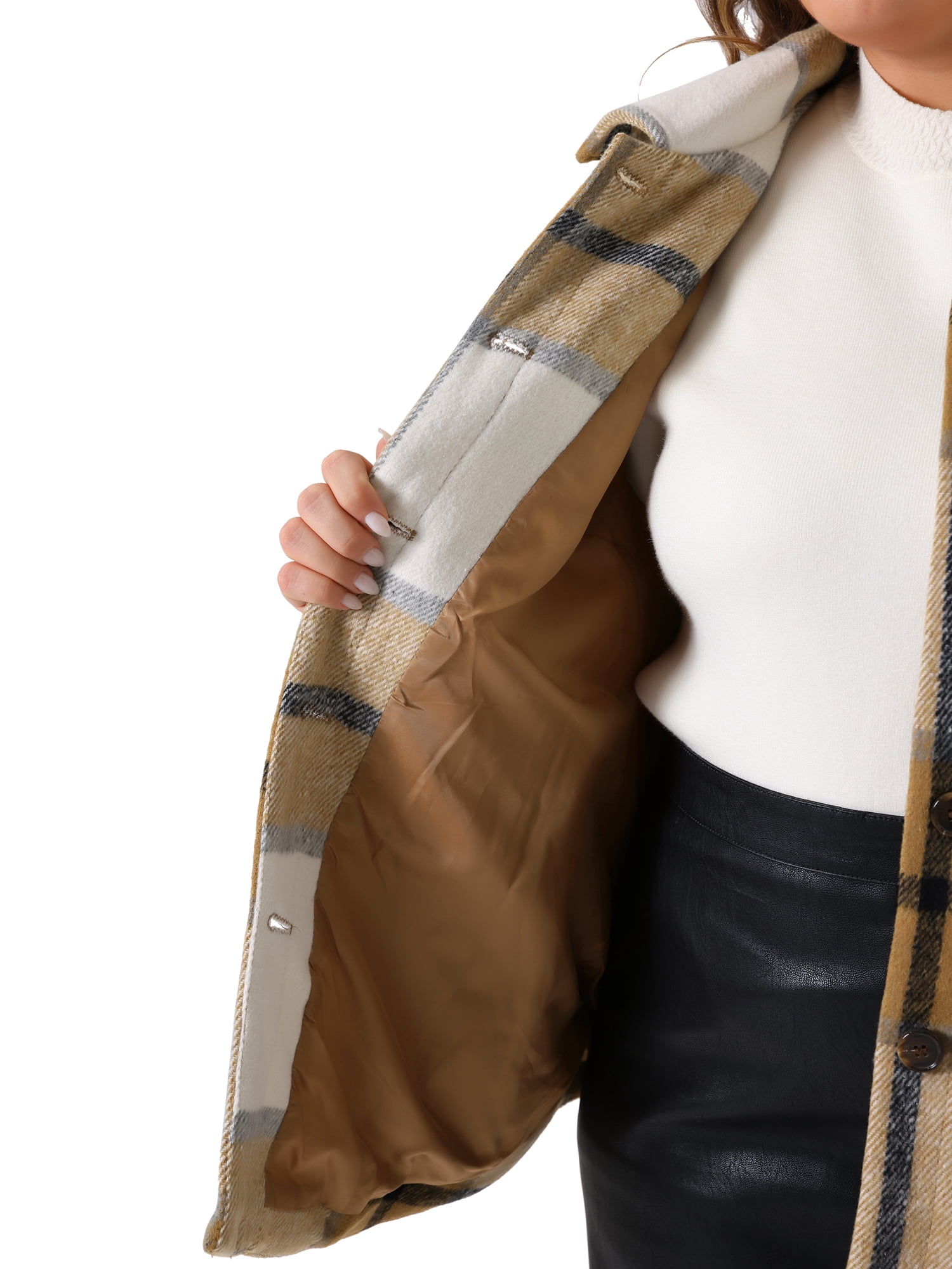 DARING DIVA Women's Plus Size Plaid Coat Slash Pocket Sleeveless Vest 2X White Brown
