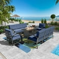 thumbnail image 3 of Gotland 8 Seats Outdoor Metal Patio Furniture Set with 2 Swivel Rocking Chairs&55,000 BTU Gas Fire Pit Table w/Glass Wind Guard Patio Conversation Sectional Sofa Sets-Navy, 3 of 9