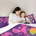 thumbnail image 5 of Manfei Peace and Love Queen Comforter Set for Kids, Purple Watercolor Bedding Sets, Retro Flower Print Reversible Bedding Comforter Set, Super Cozy Room Decor, 3-Piece, 5 of 8