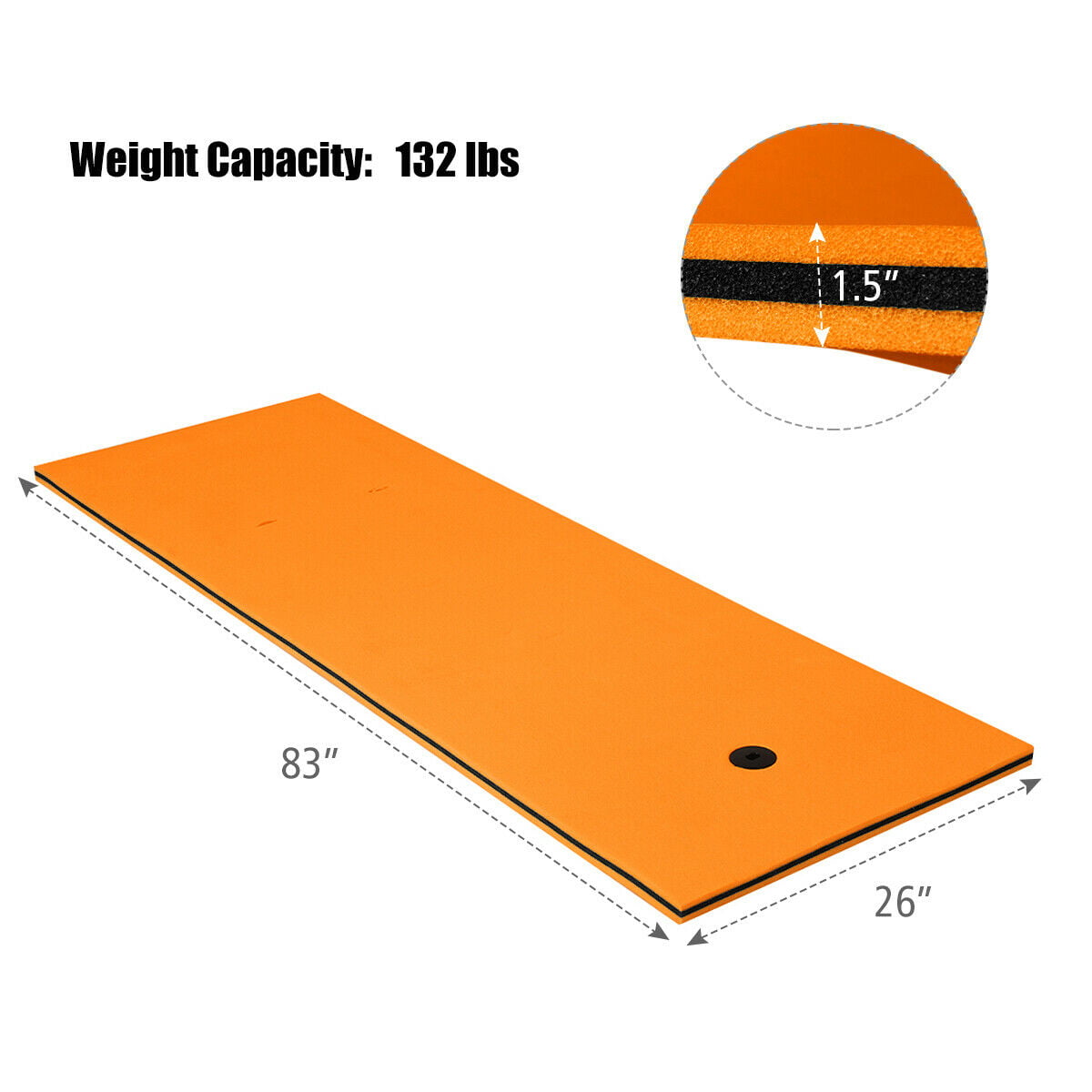 83'' x 26'' 3-layer Floating Pad Mat Water Sports Recreation Relaxing Orange 