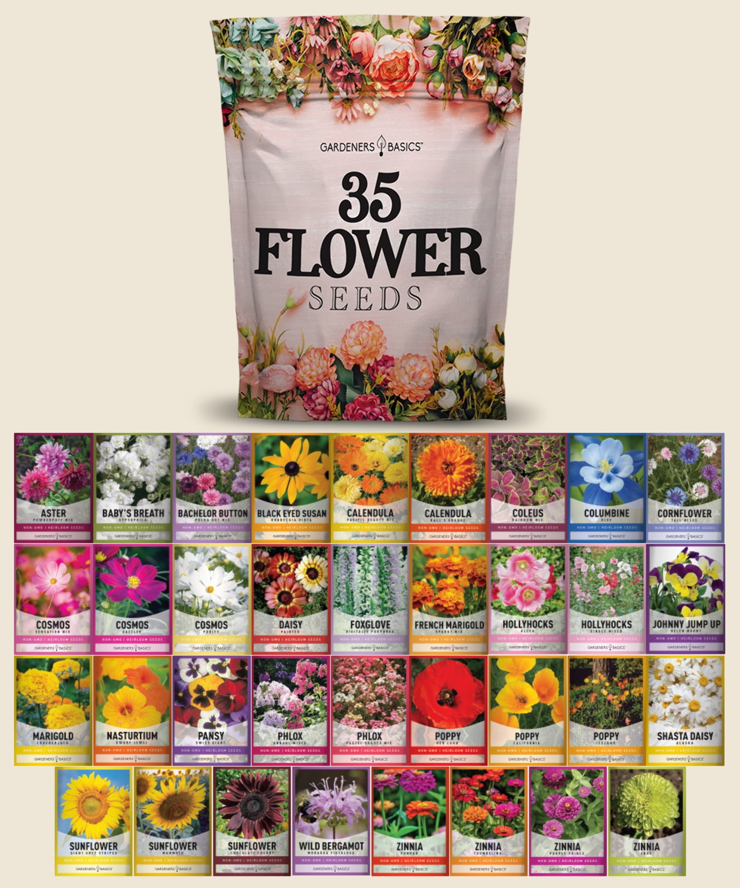 Wildflower, Perennial,  Annual Flower Seed Kit | 35 Variety Pack