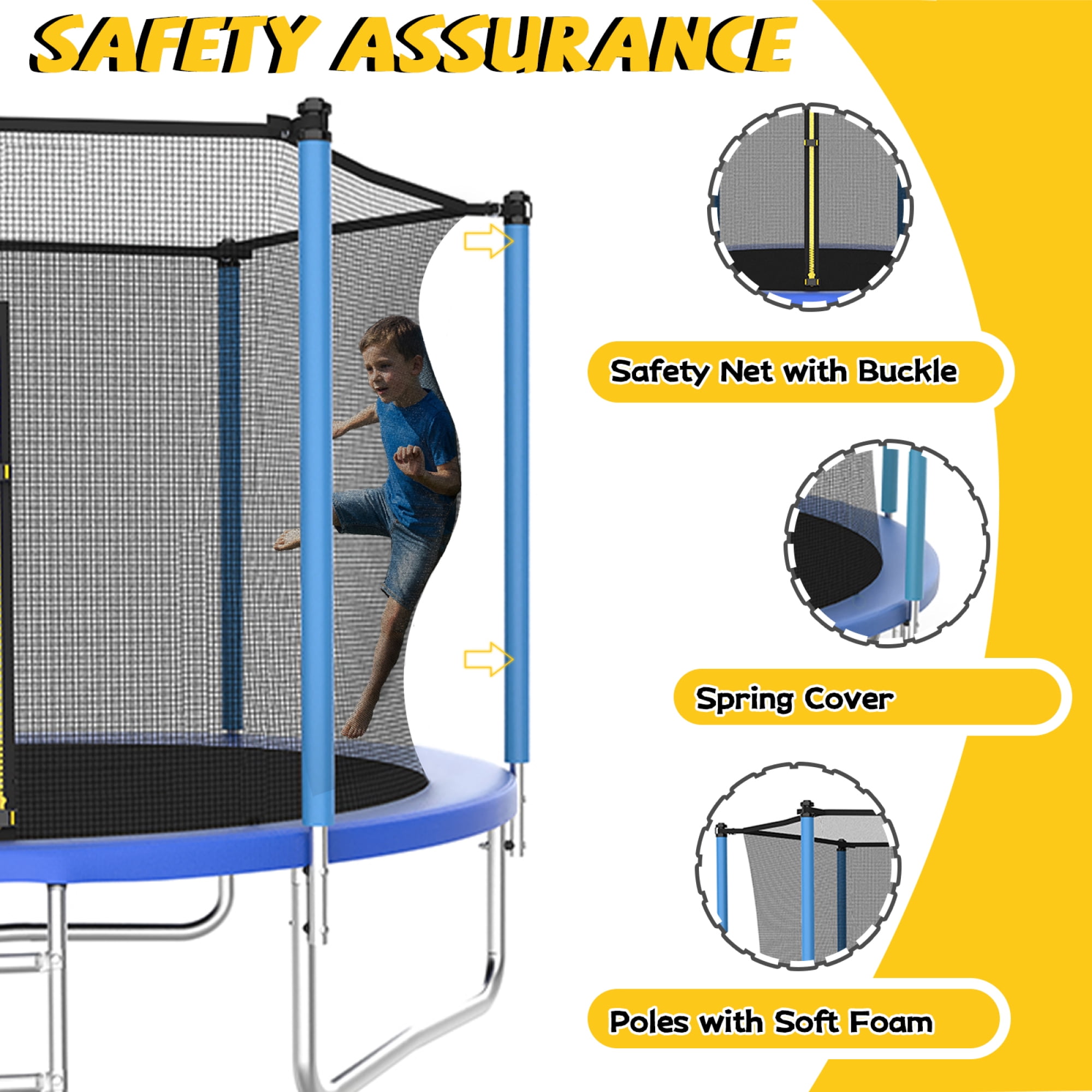 Leumius 8ft Trampoline for Kids,Outdoor Trampoline with Safety Enclosure Net and Ladder,Recreational Trampoline for Family Fun,Blue