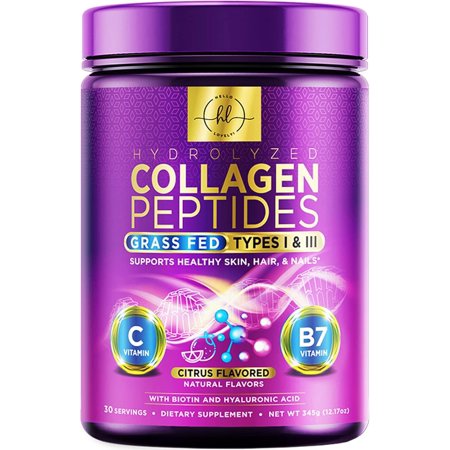 Collagen Peptides Powder (Hydrolyzed Type I & III) Collagen Supplement for Women & Men  for Hair  Skin  Nails  Joint Support  Grass Fed  Vital Nutrients & Proteins  Keto  Non-GMO  Citrus - 30 Servings