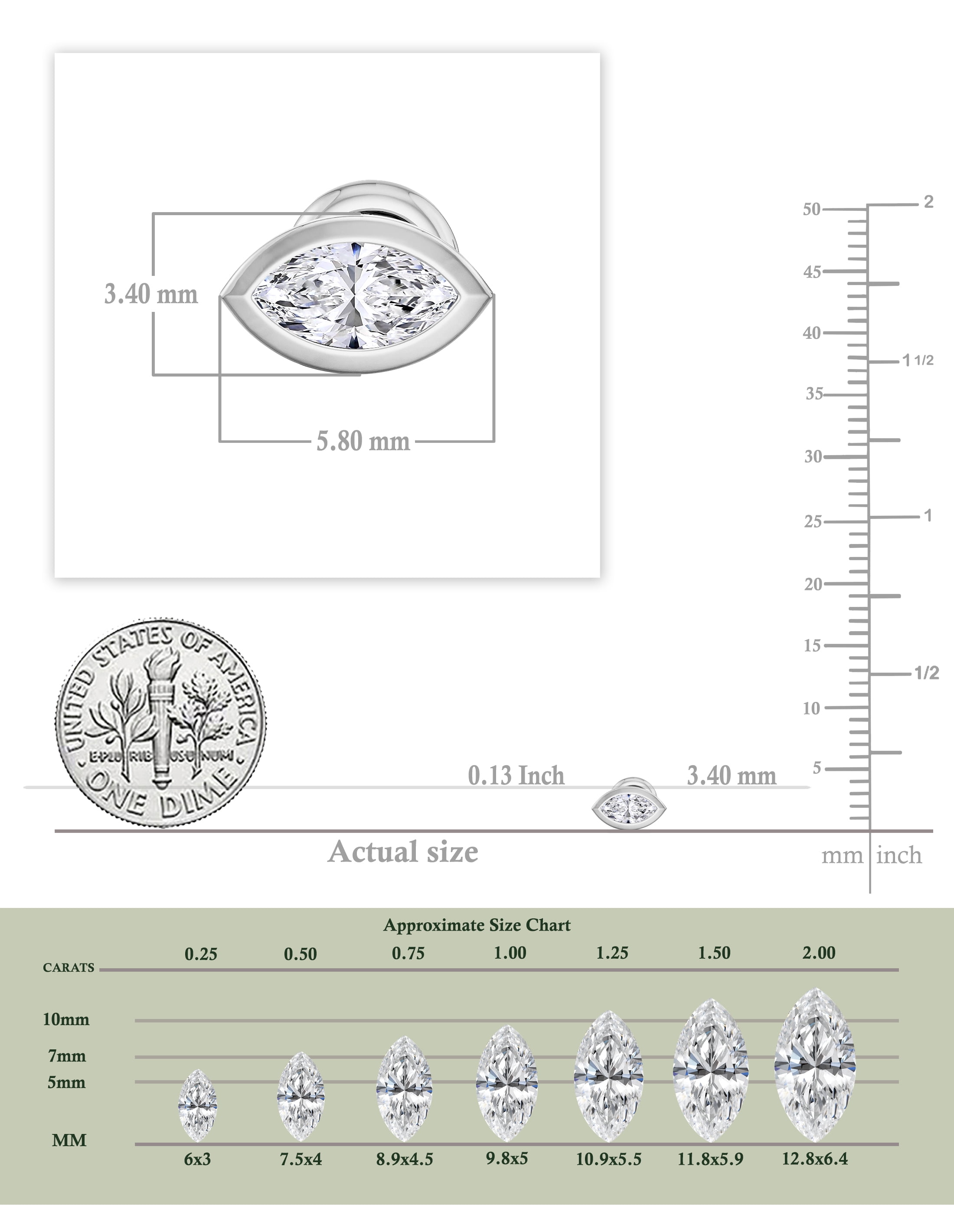 Dazzlingrock Collection 0.25 Carat Marquise Lab Grown White Diamond Bezel Set Solitaire Classic Stud Earrings for Her in 925 Sterling Silver in Screw Back