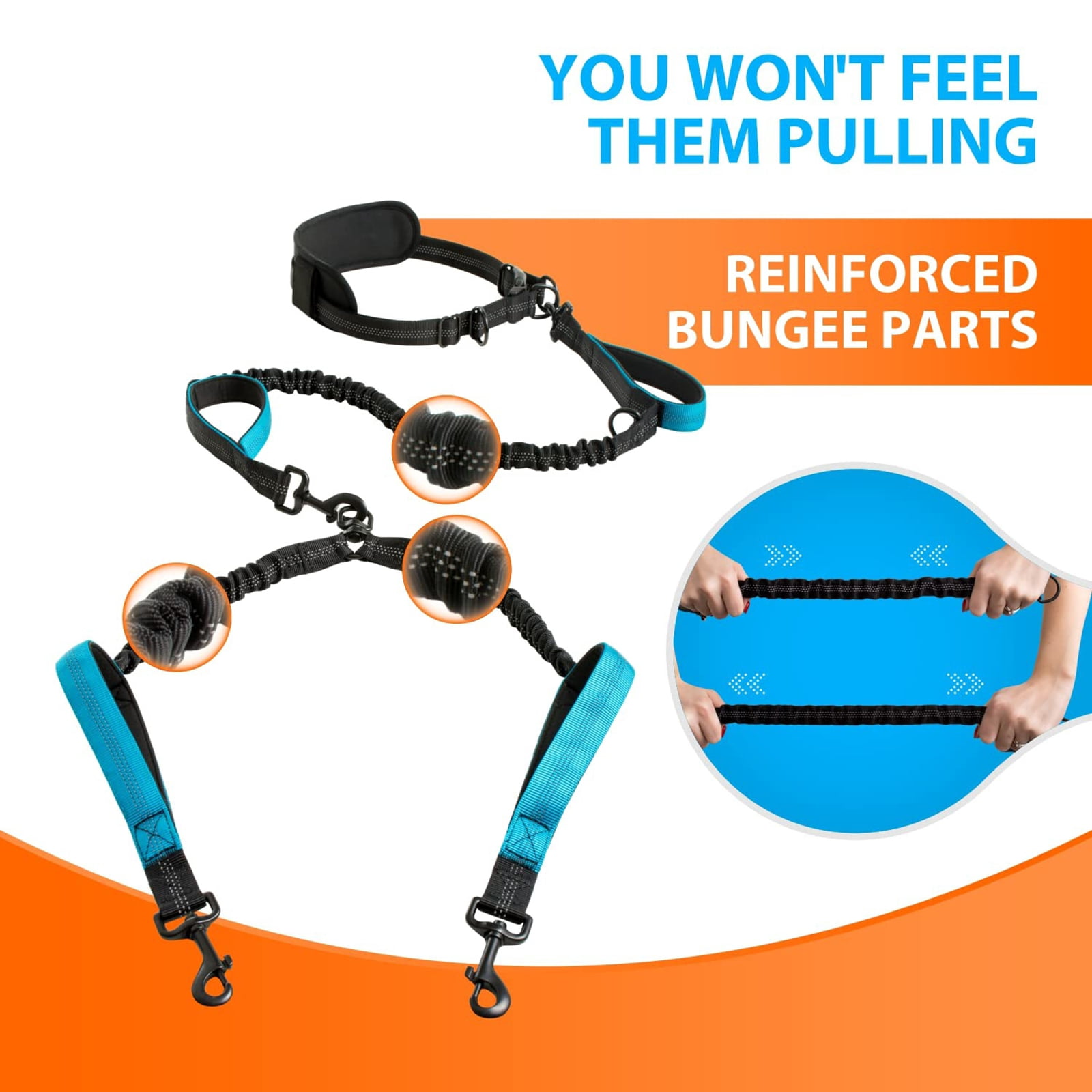 Levviye Double Dog Leash Bungee Multi-Functional Hands-Free Durable with Padded Handles for Fitness Exercise, Grey
