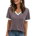 thumbnail image 2 of Fgnfyis T Shirts for Women Summer Women's V Neck Color Block Short Sleeve T Shirt for Everyday Wear Pair with Jeans and Casual Pants Comfortable Stylish Womens Tops Light Purple XL, 2 of 5