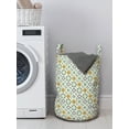 thumbnail image 3 of Quatrefoil Laundry Bag, Lotus Floral Shapes Moroccan Tile Pattern Eastern Inspired Retro Print, Hamper Basket with Handles Drawstring Closure for Laundromats, 13" x 19", Green White, by Ambesonne, 3 of 4
