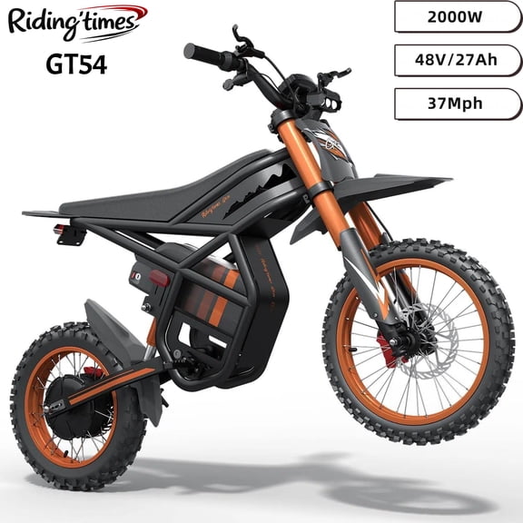 37MPH Riding'times GT54 Electric Dirt Bike for Teens Adults,48V27AH Electric Motorcycle with 14"/12" Fat Tire Ebike,2000W Dual Hydraulic Brakes Mountain Off-Road Ebike UL2849