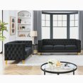 thumbnail image 2 of 3-Seater + 2-Seater Velvet Sofa Couch with Nailhead Trim, Tufted Buttons & Metal Legs, Modern Upholstered Sofa for Living Room, Black, 2 of 7