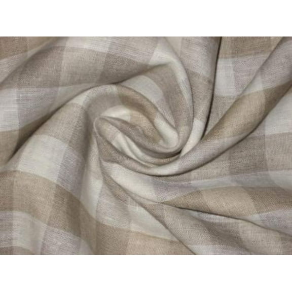 100% Linen Beige  Cream plaids Fabric 44" wide [1465]