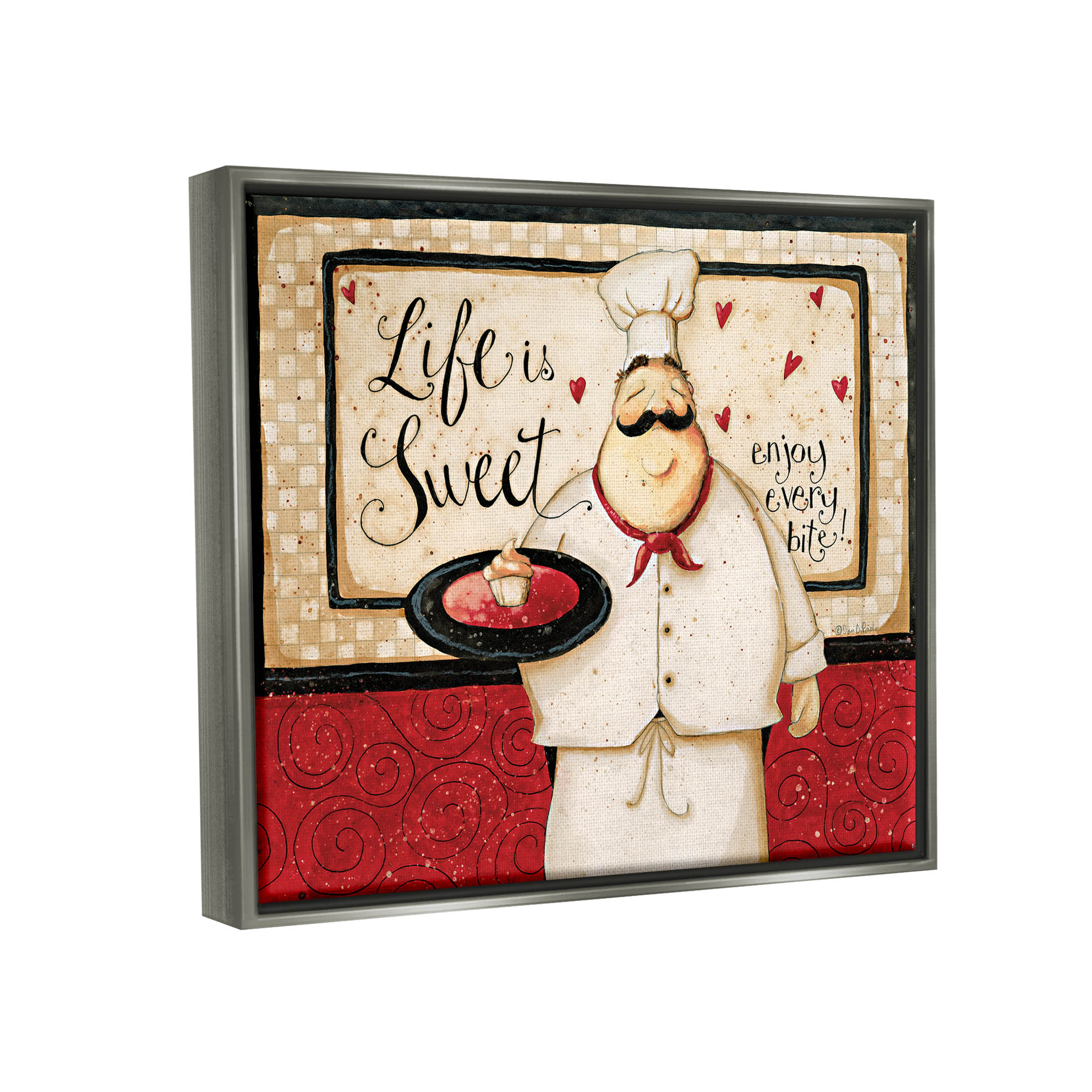 Life Is Sweet Enjoy Every Bite Phrase Food & Beverage Graphic Art Luster Gray Framed Art Print Wall Art