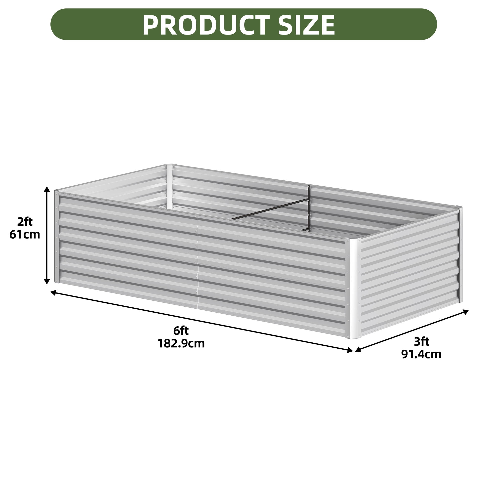 Uforic Galvanized Raised Garden Bed Kit, Metal Planter Box with Gloves, Metal Raised Garden Beds for Vegetables,Silver,6x3x2ft