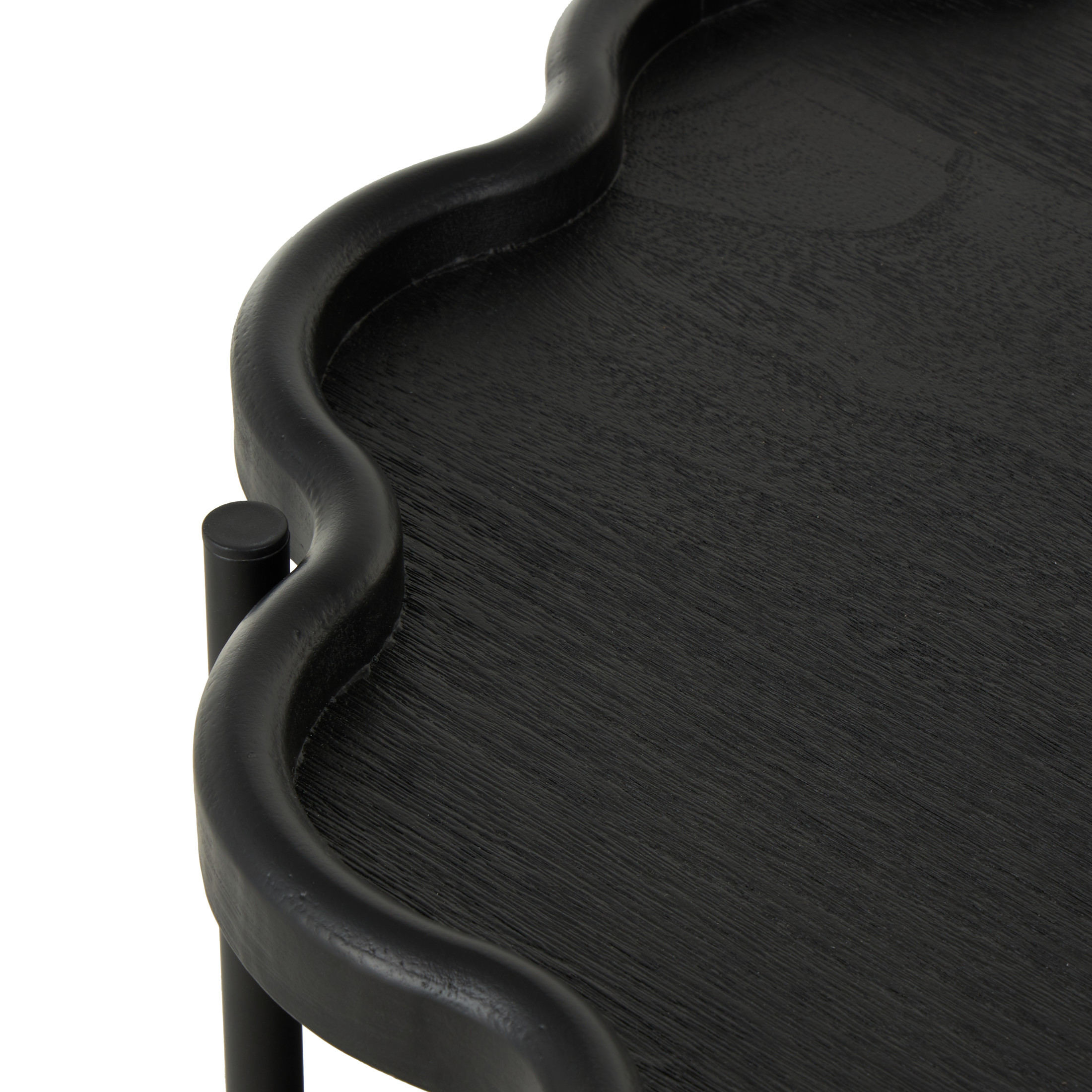 DecMode 32" x 20" Black Wood Floral Inspired 2 Level Coffee Table with Metal Legs, 1-Piece
