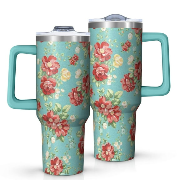 OBREWU Pioneer Flower Tumbler with Handle and Lid,Pioneer Flower 40oz Double Wall Vacuum Insulated Tumbler,Cups Gift for Women and Men