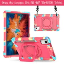 Dteck Kids Case for Lenovo Tab M11 11-inch TB330FU TB330XU,Heavy Duty Silicone Case Hand Grip 360°Rotatable Stand Shockproof Kickstand Cover with Shoulder Strap,Colorful/Rose