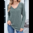 thumbnail image 4 of Camisetas de Larga para Mujer, Cuello en V, Suaves, Básicas, Holgadas, Informales, Moda de Otoño. Verde S, 4 of 10