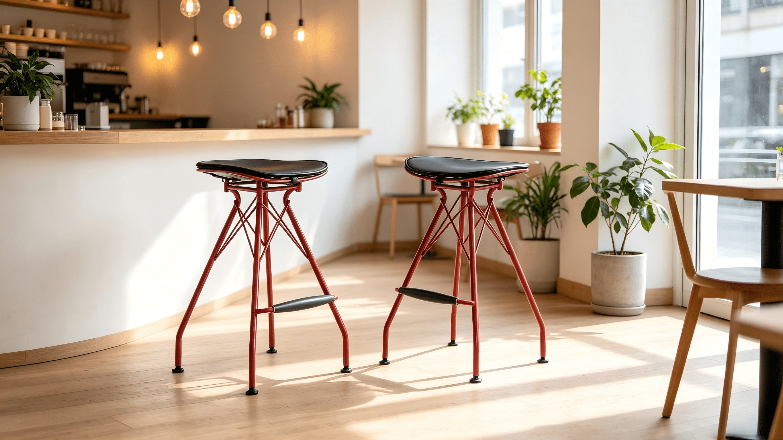 24" Counter Height Bar Stools Set of 2, Industrial Metal Bar Chairs with Faux Leather Seat & Wood Footrest, Farmhouse Kitchen Island Stools