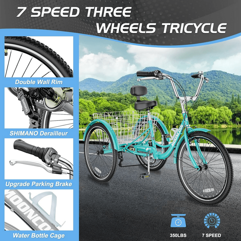 Lilypelle 24 26 Adult Tricycle 3 Wheel Trike Low Stand over Frame Bike with Shimano Derailleur Large Rear Basket Double Wall Rims Walmart
