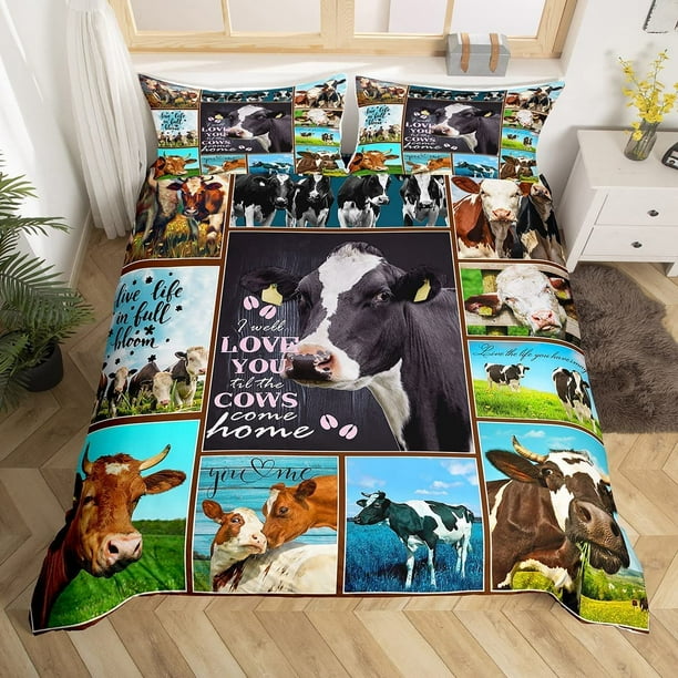 Juego de Fundas de Edredón Twin con estampado de Vaca Lechera Tema de Animales de Granja