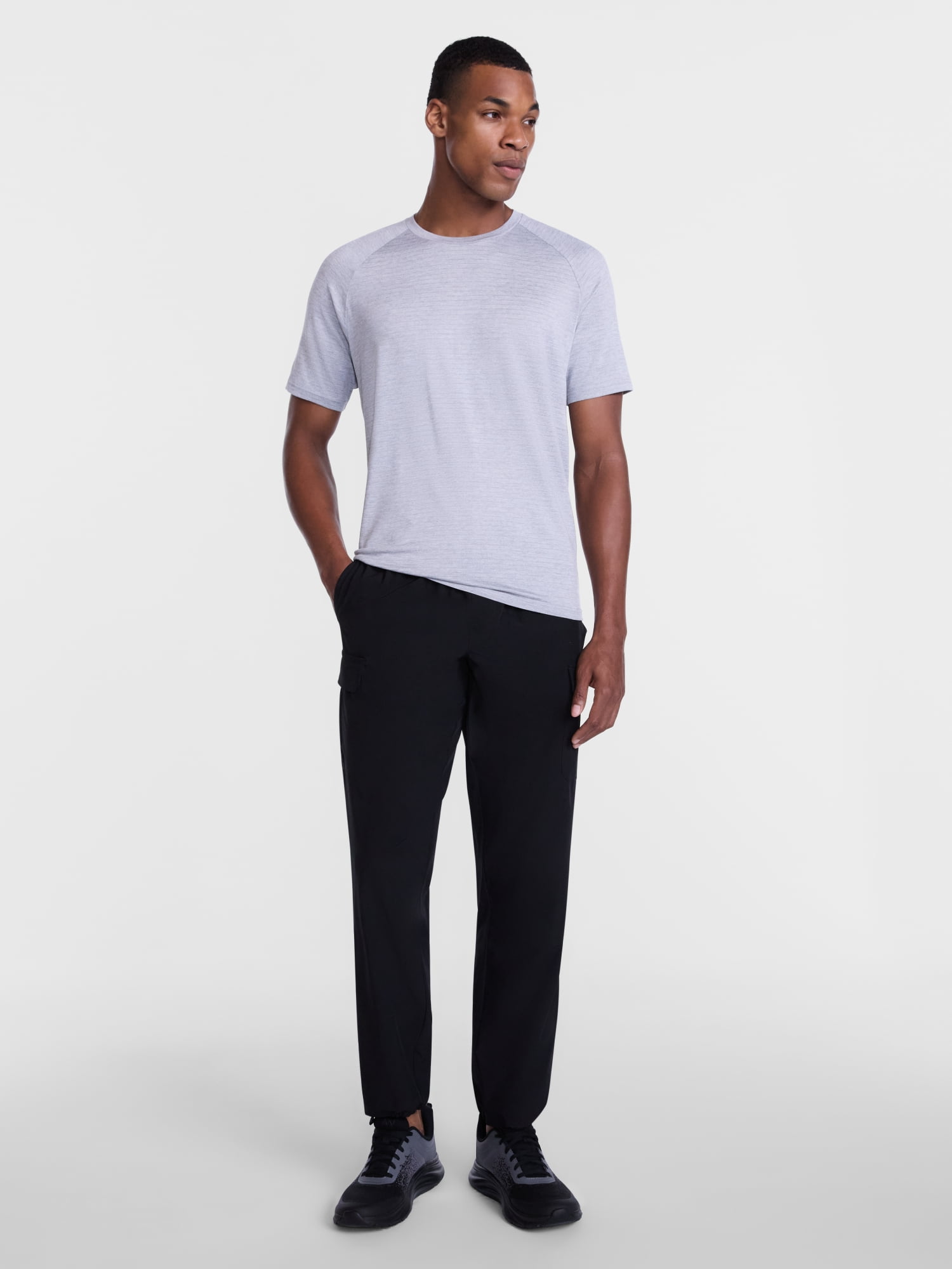 Athletic Works Men's Tonal Stripe Workout Shirt with Short Sleeves, Sizes XS-4XLT