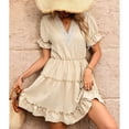 thumbnail image 6 of Blmnix A Line Dresses Women Dresses Fit & Flare Lace Dress Under Dresses Mini Beige Short Sleeve V-Neck Adjustable Cuff Summer Dress for Women,XXL, 6 of 7