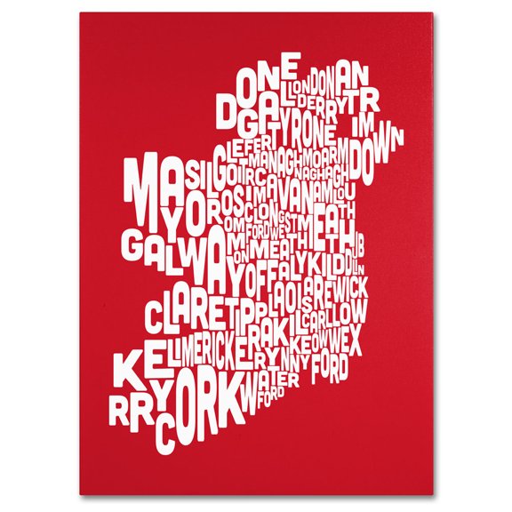 Trademark Art 'RED-Ireland Text Map' Canvas Art by Michael Tompsett