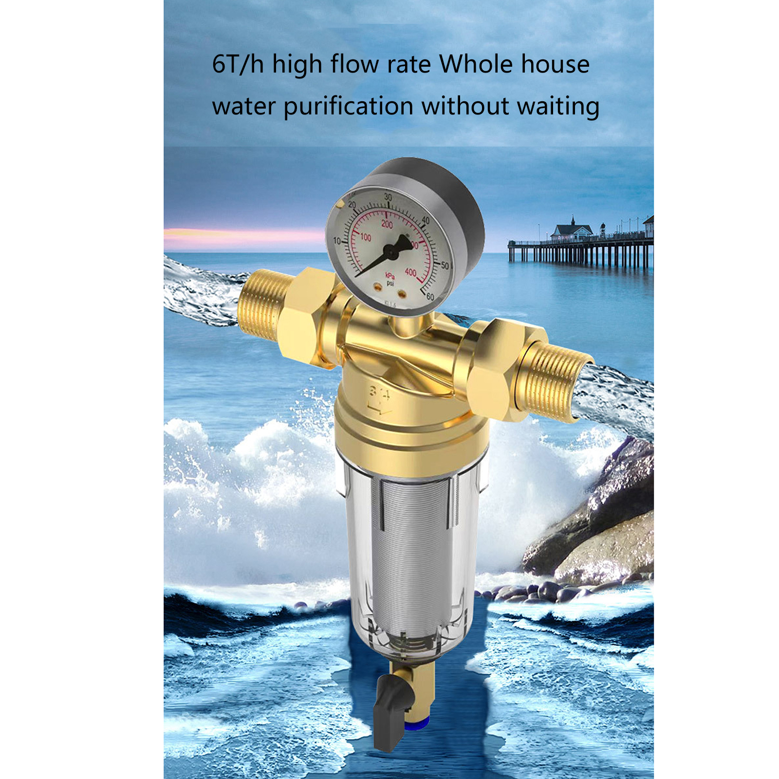 Strong Brass Water Pre Filter Systems Rustproof Brass Water Filter 1/2inch or 3/4in for Pipe & Household Appliances