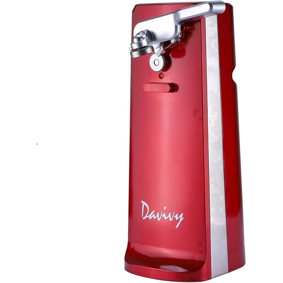 Davivy Electric Can Opener, 3-in-1 Design with Knife Sharpener & Bottle Opener, Red