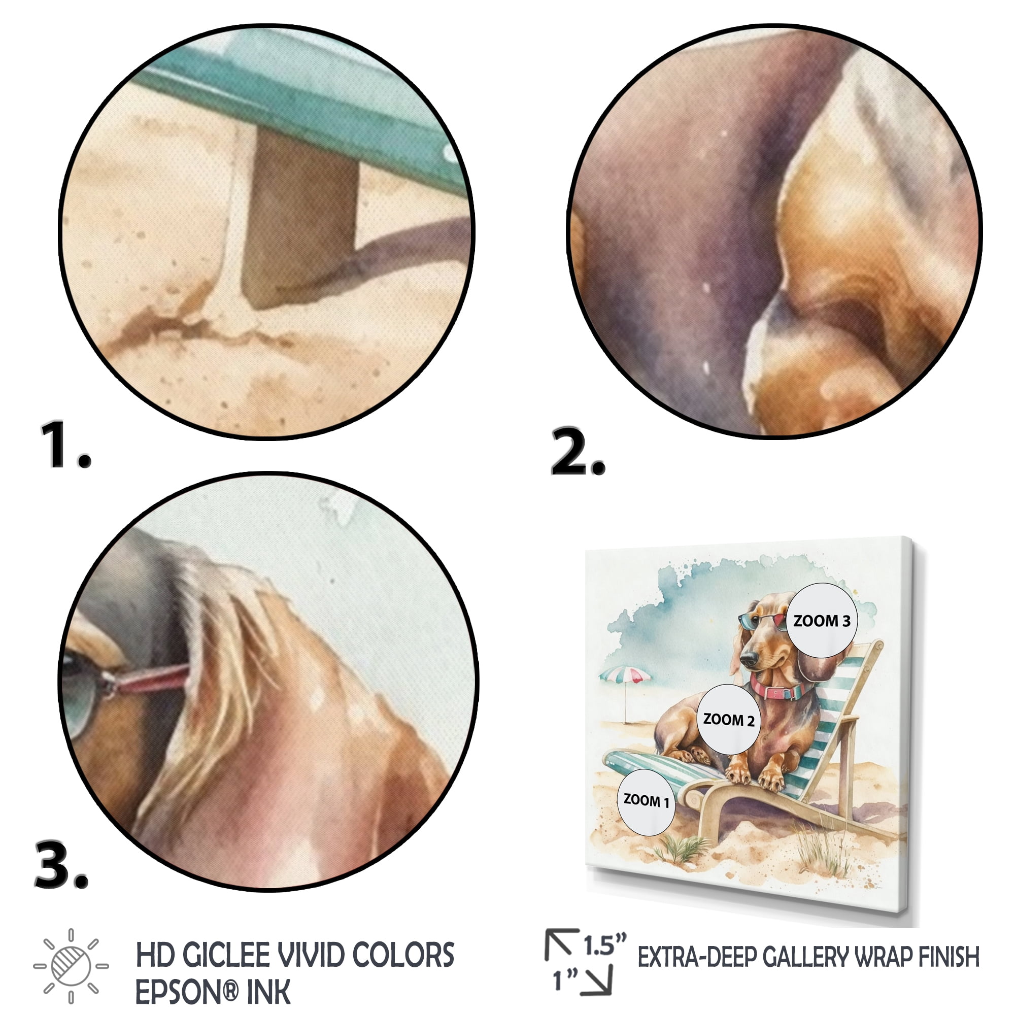 Designart Dog Lounging On The Beach With Sunglasses III Canvas Wall Art