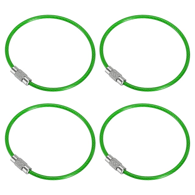 Unique Bargains 6 Inch Wire Keychain Cable Stainless Steel Key Ring Loop, Green 4 Pack