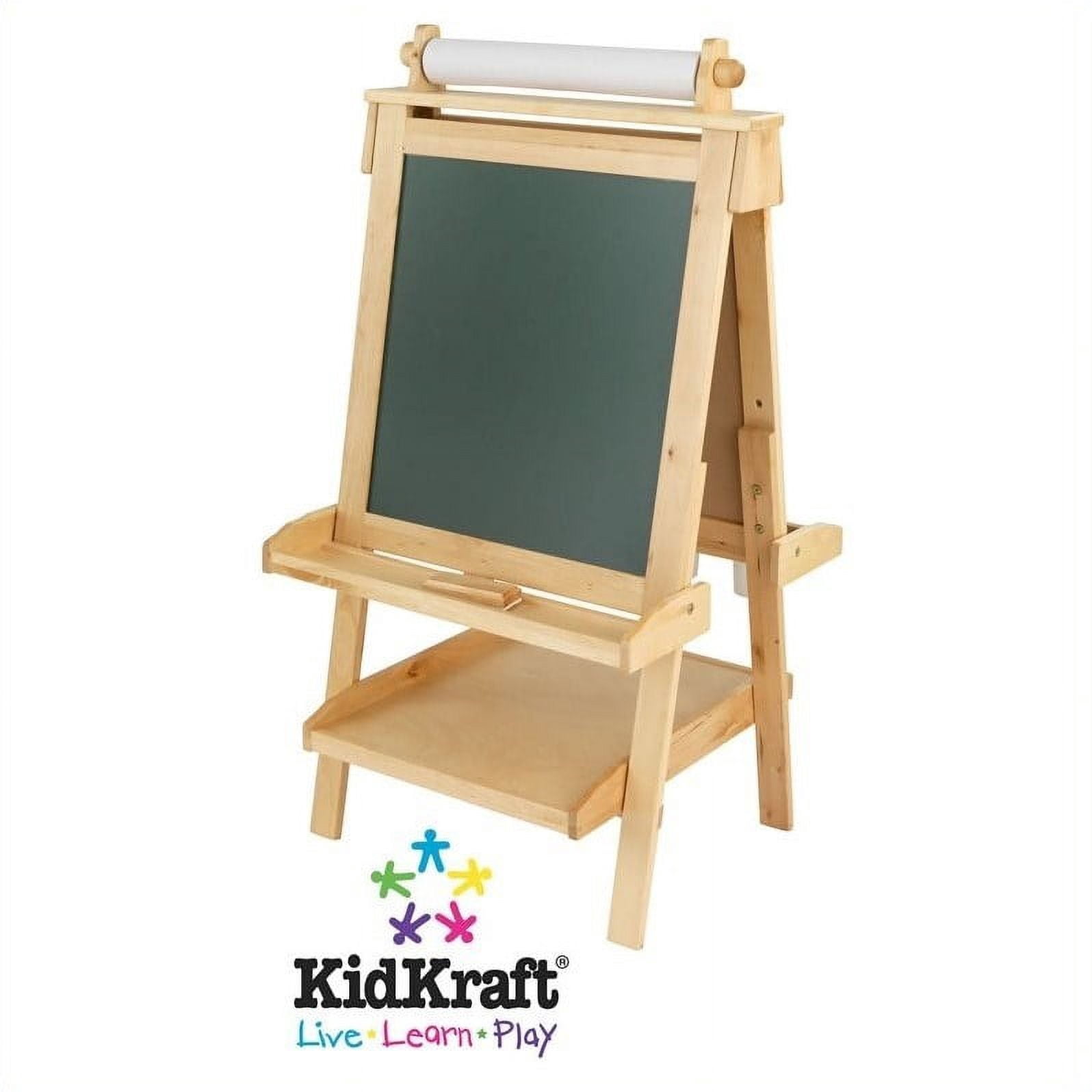 KidKraft Deluxe Wooden Easel with Chalkboard, Dry Erase Surfaces, Paper Roll and Paint Cups - Natural