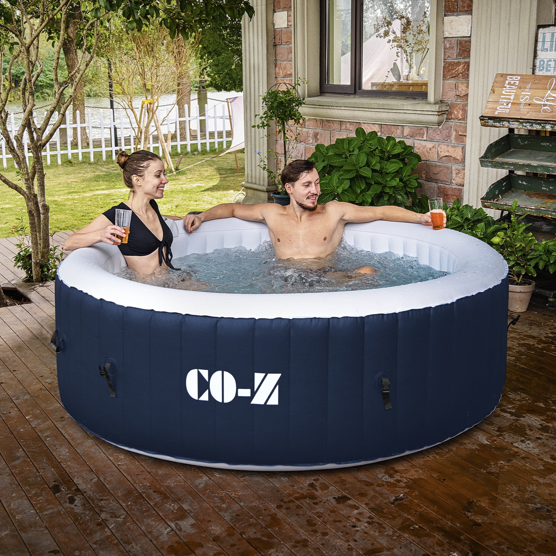 5'x5' Inflatable Hot Tub Portable Bathtub with 120 Jets & Air Pump Ideal  for 4 