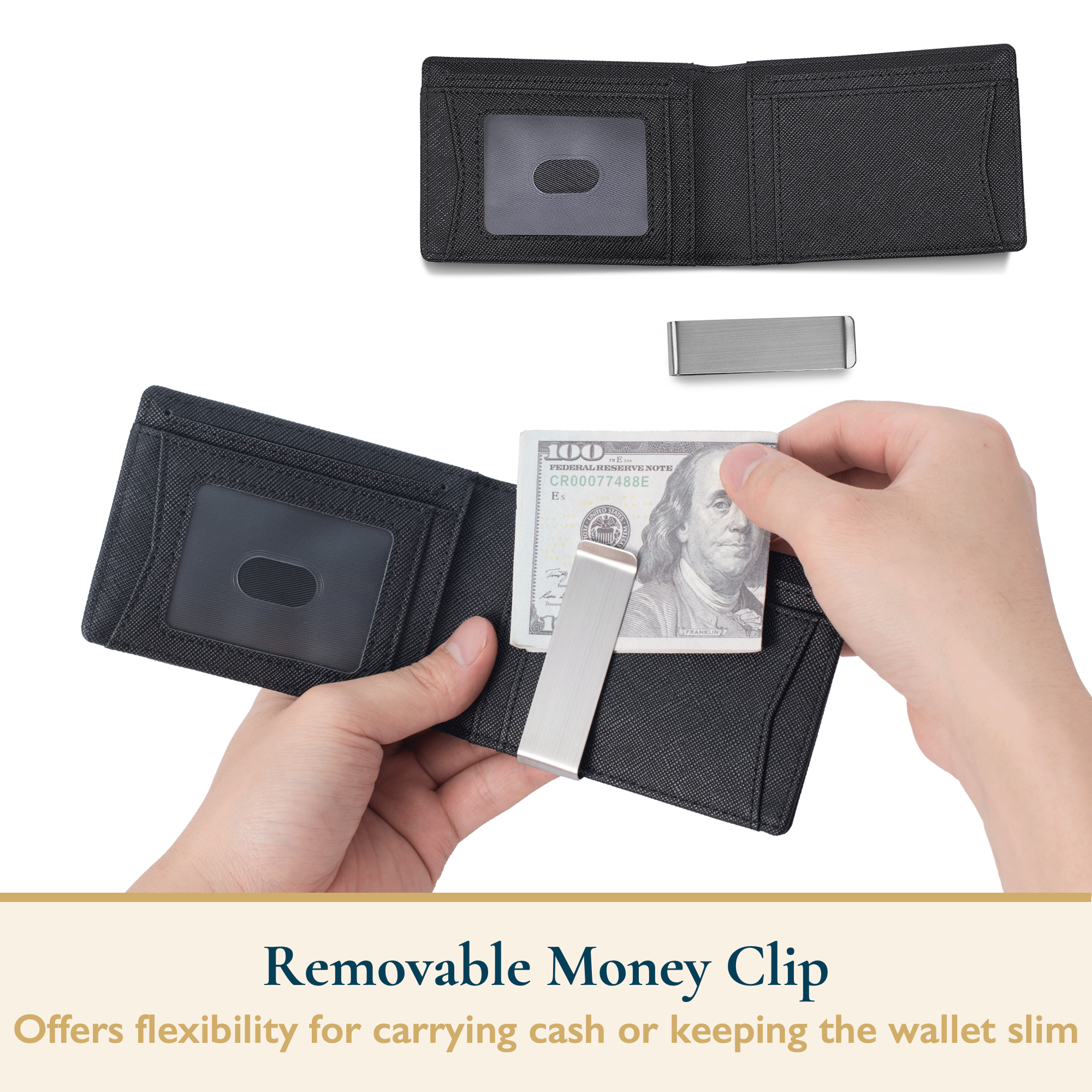 ComfiTime Men's Slim Leather Wallet With Money Clip Black photo 6