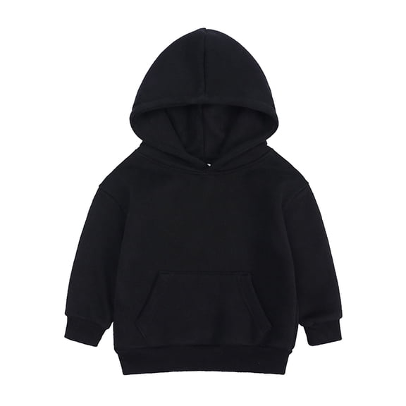 Bysome Toddler Boys Girls Pullover Hooded Sweatshirt Children Solid Color Plus Size Fall Winter Top Coat Black 12-24 Months