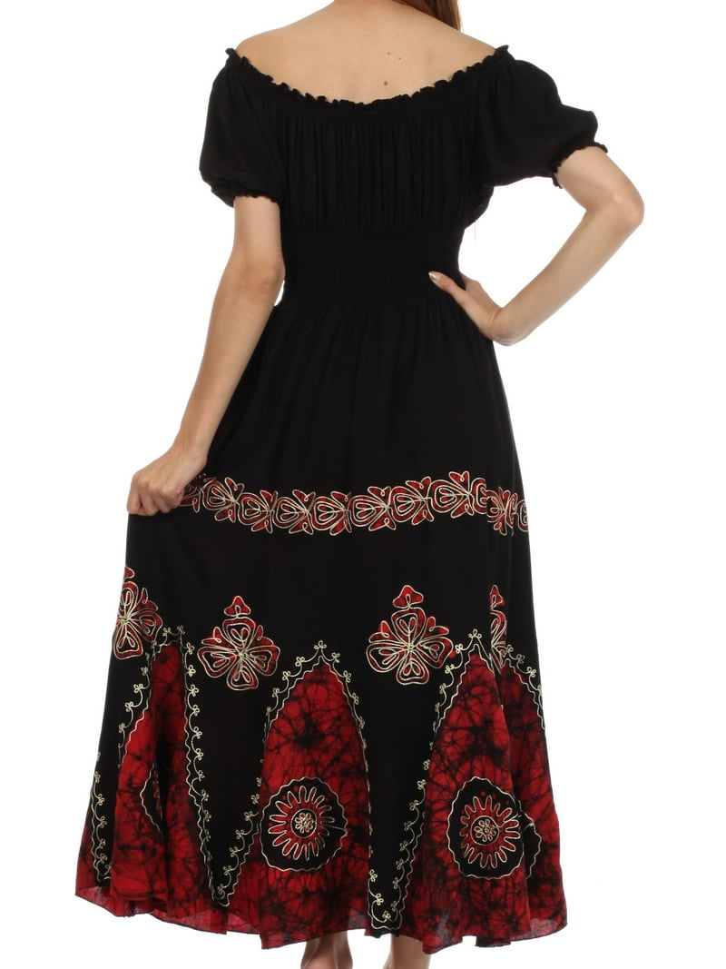 Sakkas Batik Sunshine Peasant Dress - Black / Red - One Size - Walmart.com