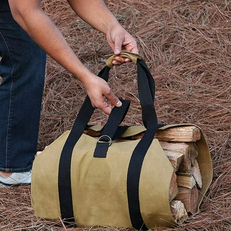 Firewood Carrying Log Carrier Bag 16oz Waxed Canvas Fireplace