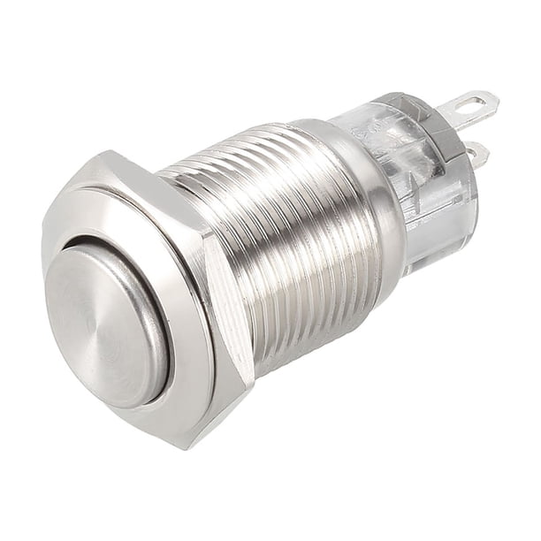 Interruptor de botón pulsador de metal momentáneo Uxcell cabeza alta 16mm montaje NC NO COM AC 250V 5A 1paquete