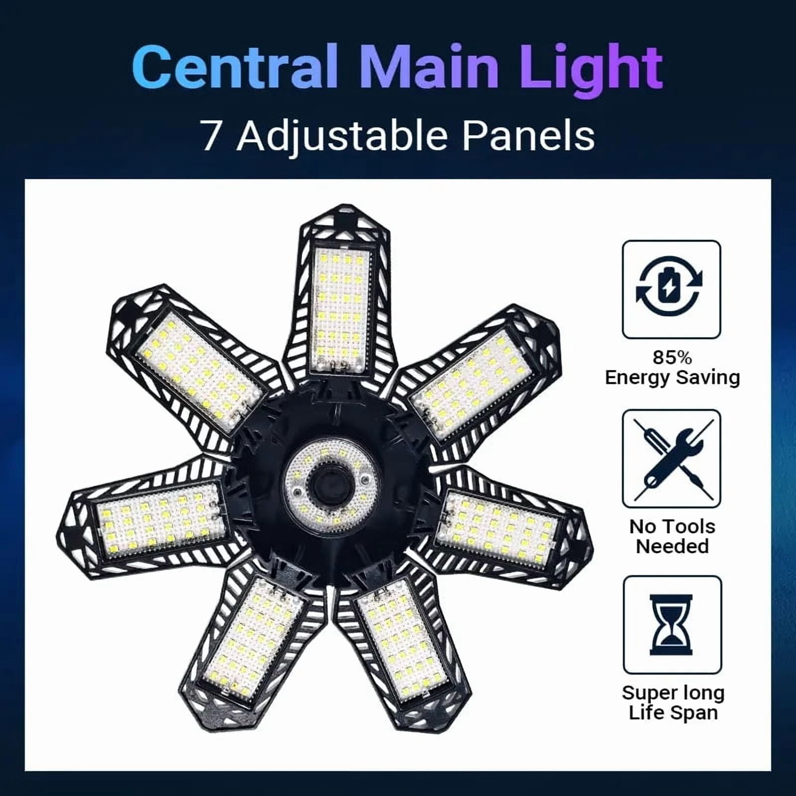 Foldable Garage Light Deformable Bright Shop Ceiling Bulb Lamps Barn Warehouse Garage Foldable 7+1 Panel Work Light  Easy Installation, 2 pack