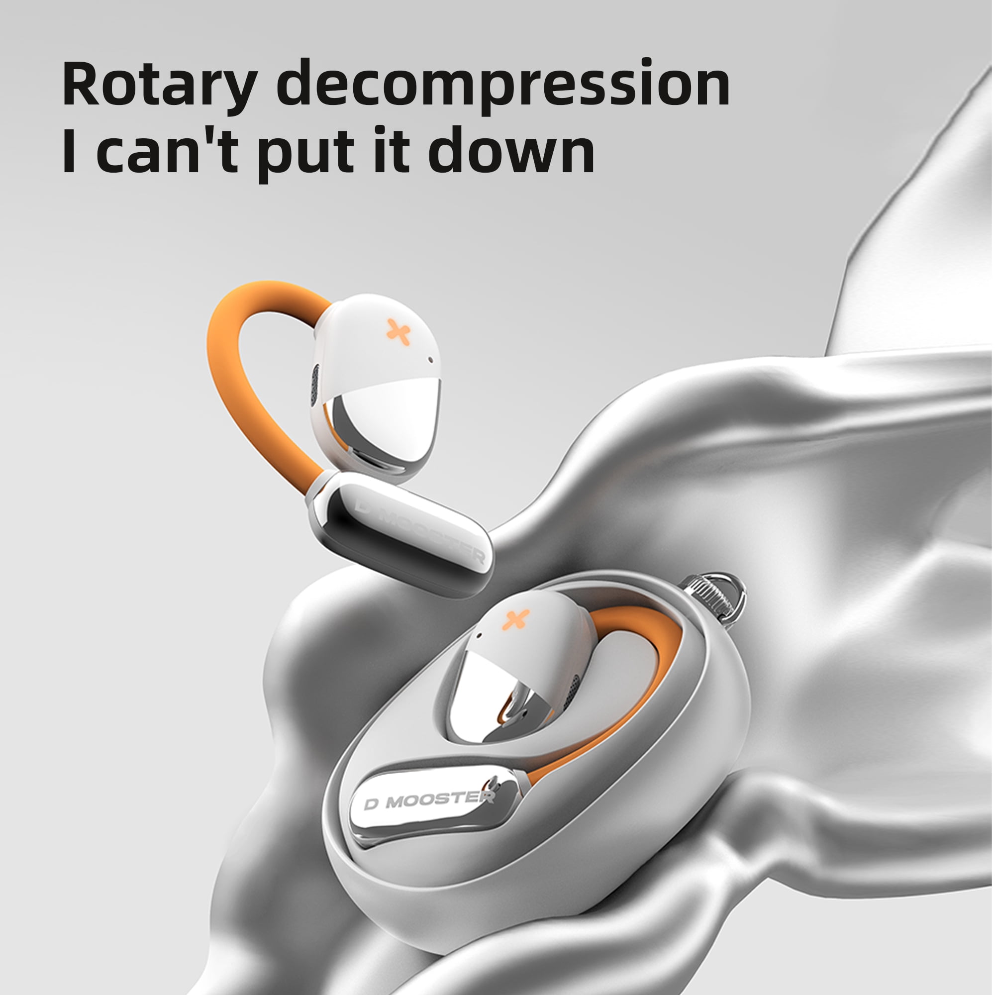 Seetoy New Design Open Ear Headphones,True Wireless Bluetooth 5.4 Open Ear Earbuds with Orange LED Strip Design，Be Turned Into Neckband Earphones with Especial Accessories,White