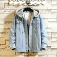 thumbnail image 2 of KDFJPTH Mens Leisure Solid Color Buckle Hooded Denim Jacket Coat, 2 of 9