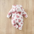 thumbnail image 4 of XDZJLR Kids Boys Girls Onesie Pajamas Flannel Hooded Romper Jumpsuit With Heart Print Lined Outfit Baby Toddler Winter Fall Home Outdoor Play Sleepwear Pink 12-18 Months, 4 of 9