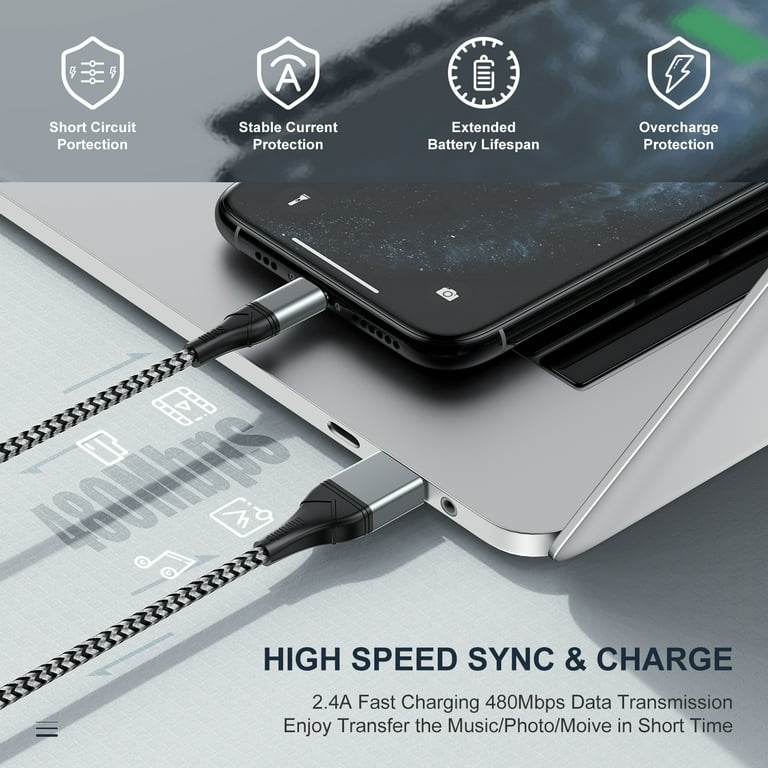 2-Pack 3.3FT 2-in-1 Multi Charging Cable - 60W USB-C & Lightning Fast Charge For IPhone, Android, IPad