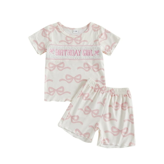 Rovasas Girls Birthday Outfits Short Sleeve Letter Embroidery Tops Bow Shorts