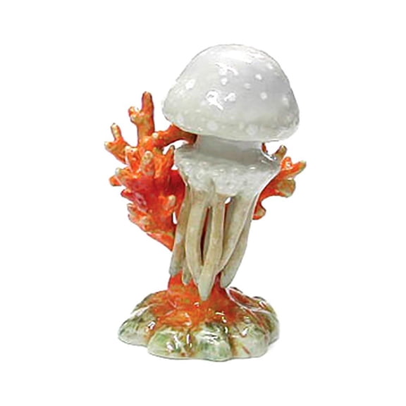 Northern Rose Orange Spotted Jellyfish on Coral - Hand-painted Birthday Gift Decorative Figurine - Miniature Porcelain Figurine