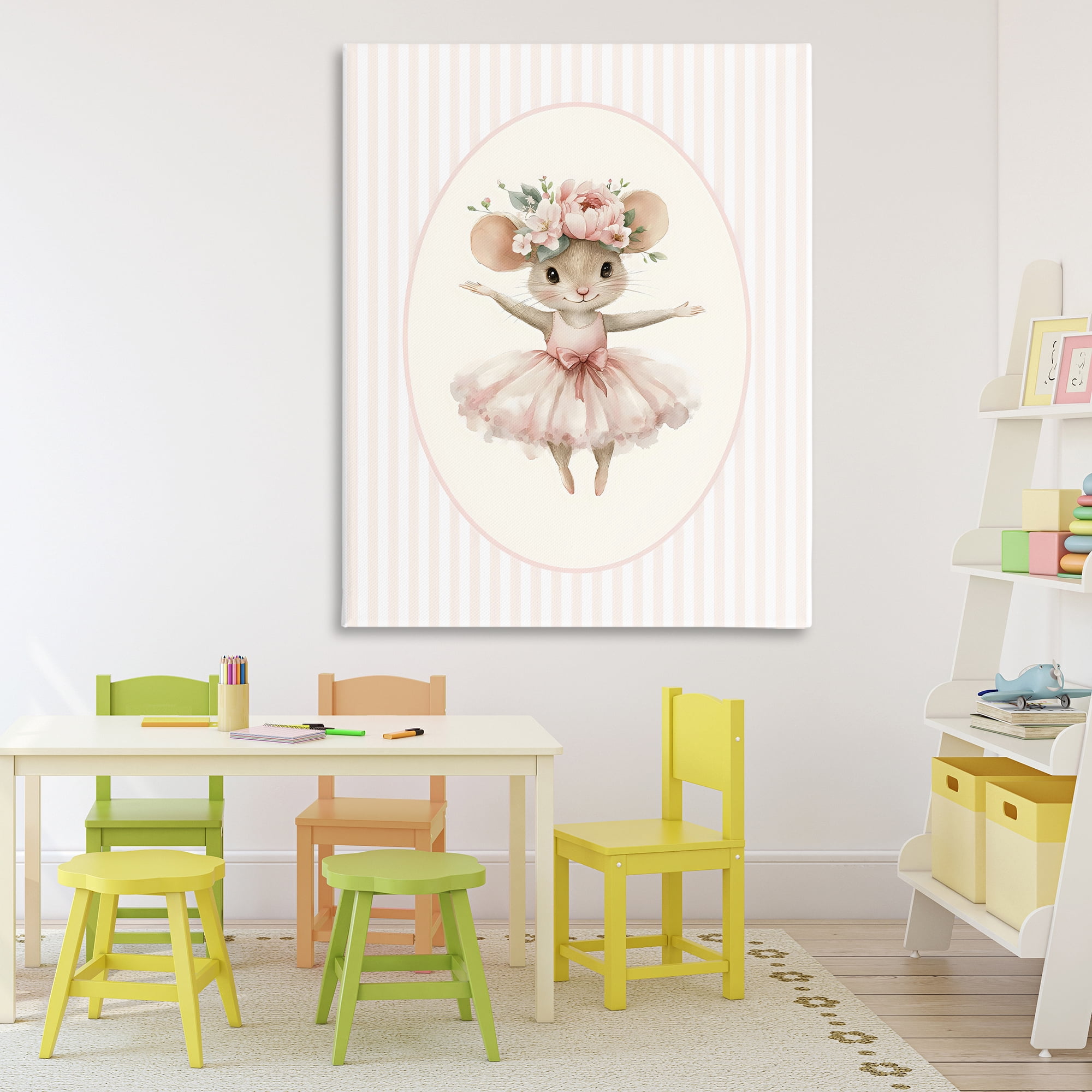Stupell Industries Nursery Ballerina Mouse Striped Canvas Wall Art, design by LSR Design Studio