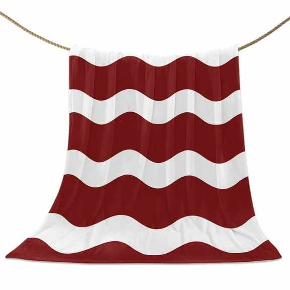 Flannel Fleece Blanket Red and White Stripes Super Soft Warm Cozy Throw Blanket Sea Wave Bed Couch Car Blankets for All Season 40" x 50"