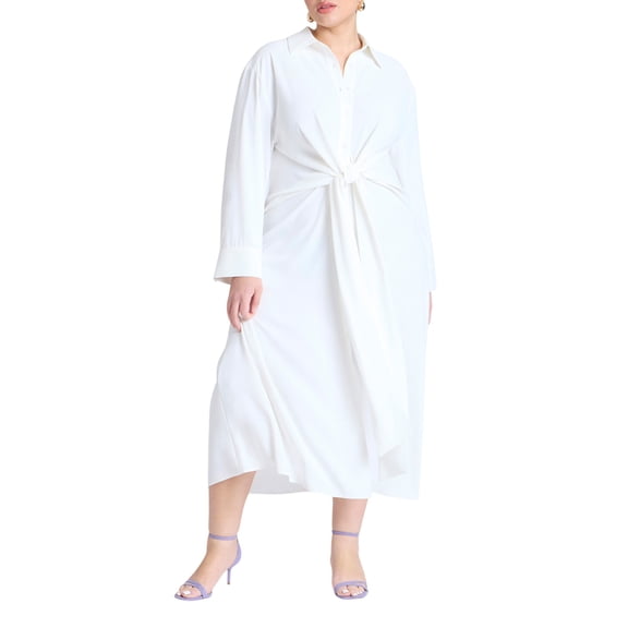 ELOQUII Women's Plus Size Tie Front Oversized Shirt Dress